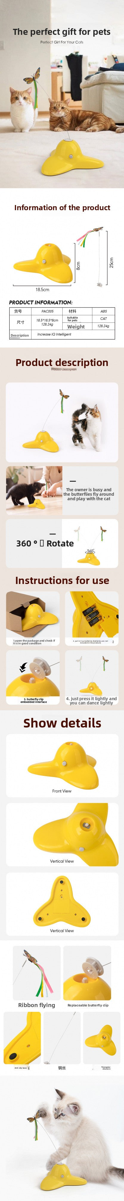 Pet Cat Automatic Electric Toy Rotating Butterfly Fly Interactive