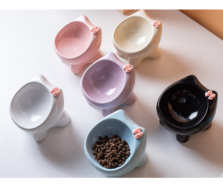 Cute Cat Bowl Ceramic Elevated Cat Food and Water Bowl Set with Non Slip Base Slow Feeder Design for Cats and Small Dogs Pet Supplies