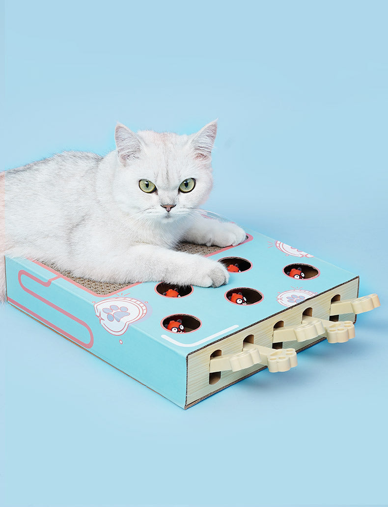 Multi Functional Cat Scratching Board with Teaser Toy Interactive Whack a Mole Game Corrugated Paper for Cats