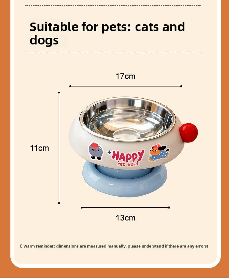 Pet Stainless Steel Cat Bowl Non-Slip Dopamine Color High-Leg Design Anti-Black Chin Cat Food Bowl Neck Protection