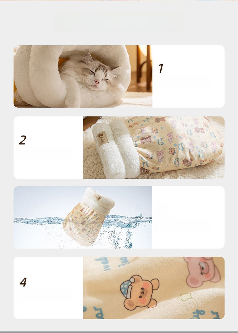 Dog House Pet Nest Closed Type Autumn Winter Cat Nest Two-tone Knitted Tent Nest Warm Round Nest Enclosed Dog House Pet