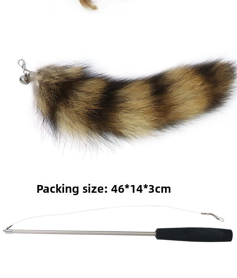 Three-Section Telescopic Feather Cat Toy Teaser Wand Replaceable Head Set
