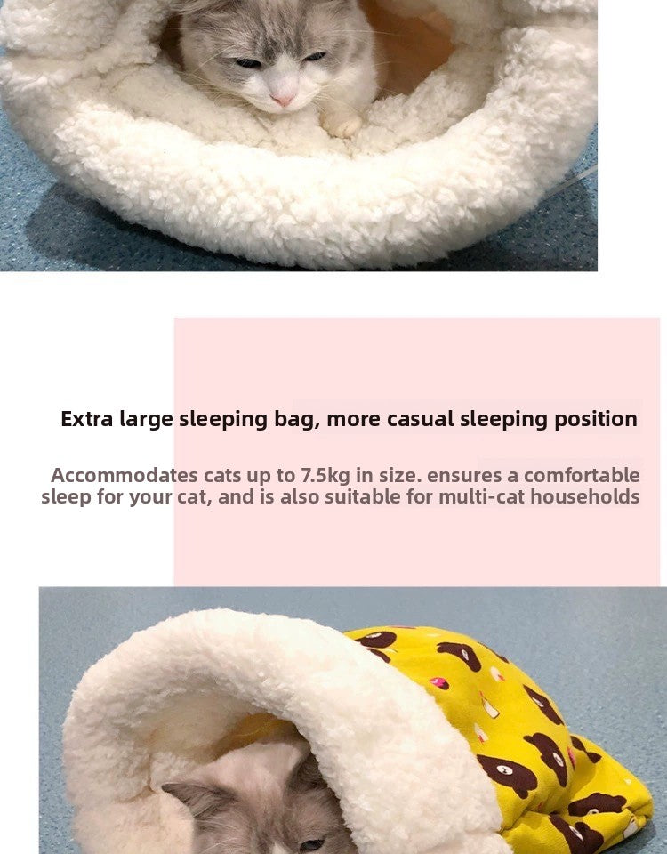 Washable Lamb Wool Pet Bed Semi Enclosed Warm Winter House for Cats and Dogs Detachable Cozy Nest