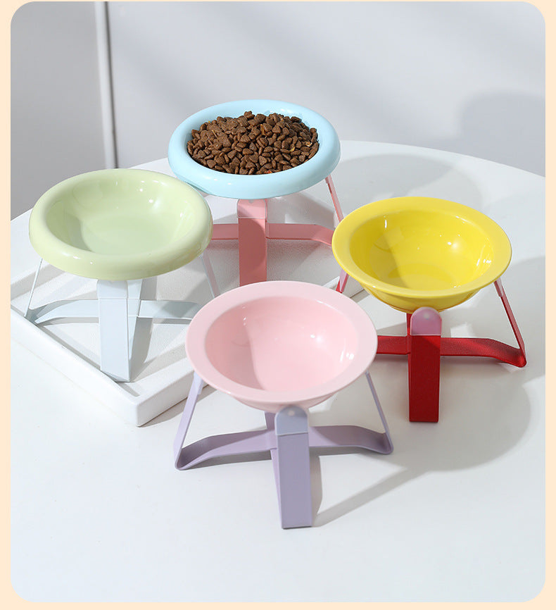 Premium Ceramic Cat Food Bowl Flying Saucer Shape Ergonomic Neck Support Dish for Healthy Eating Anti Choke and Digestive Aid Pet Supplies