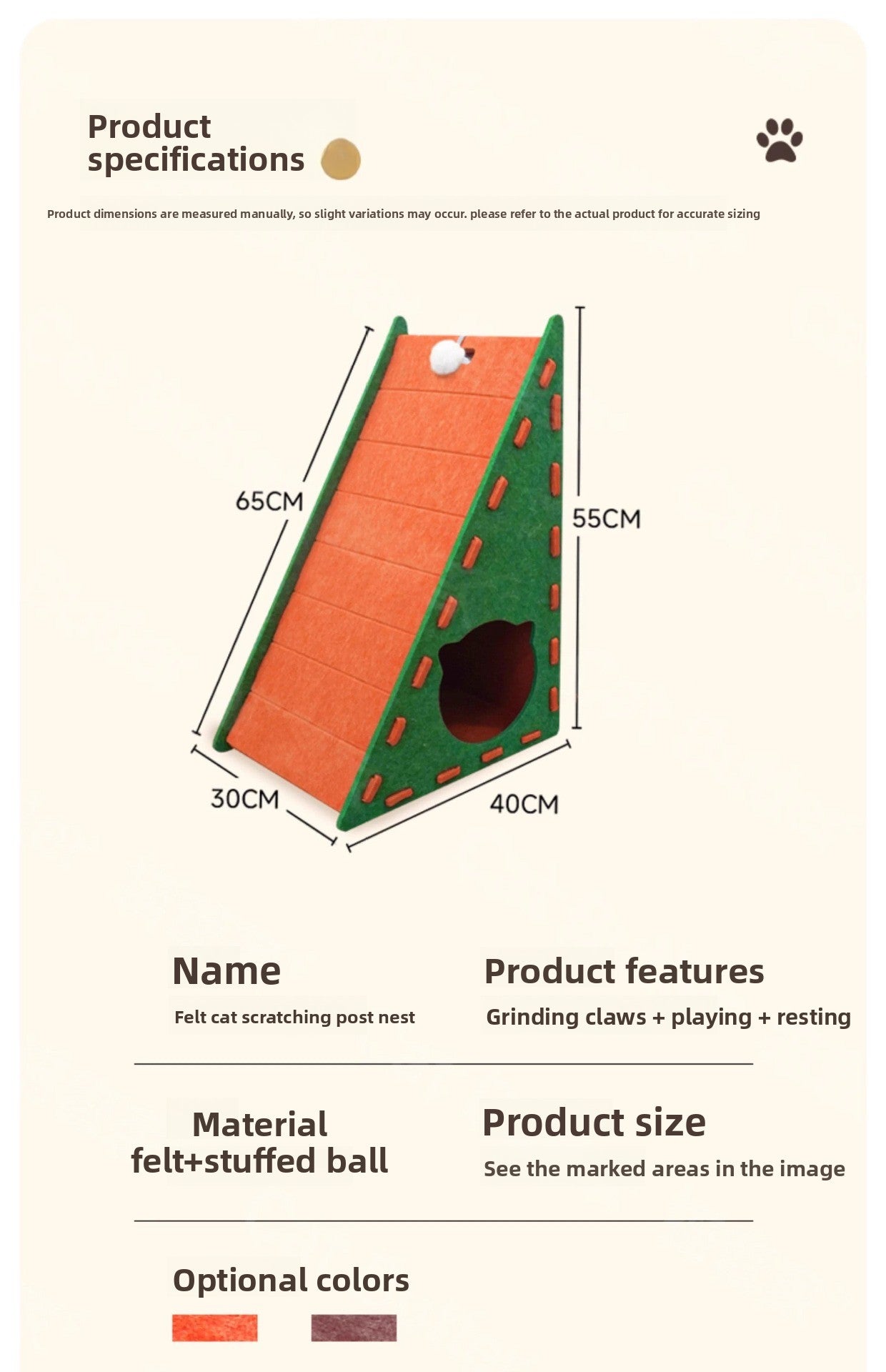 All Season Triangular Felt Cat House Wall Mounted Scratching Board Integrated Non Shedding Villa