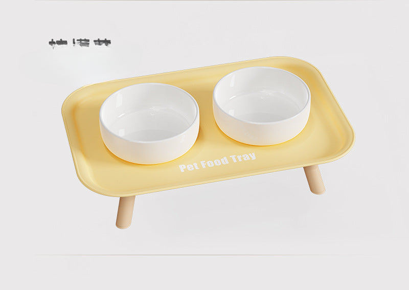 Premium Ceramic Double Pet Bowl Set with Cervical Support Raised Feeder Anti Splash and Tip Proof Design for Cat and Dog Dinner Plates