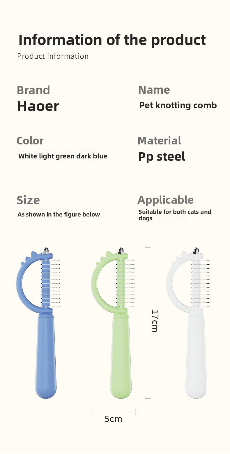 Double Sided Cat Comb for Shedding Small Dinosaur Cute Design Pet Grooming Brush Massage Knot Comb Macaron Colors Long Hair Short Hair