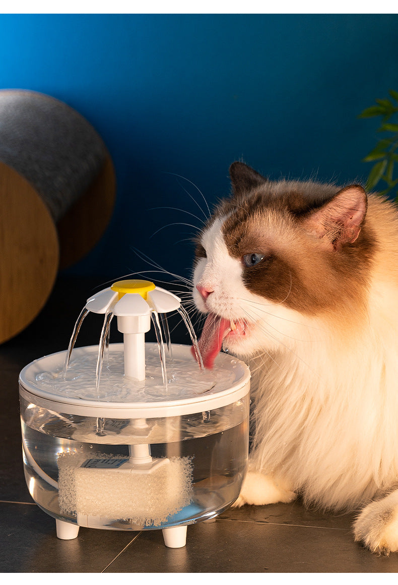 Cat Water Fountain 2L Automatic Circulating Flower Design with LED Light and Filter for Healthy Hydration