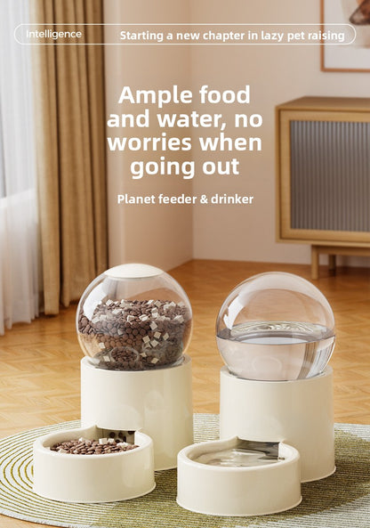 Automatic Cat Dog Water Dispenser with Food Feeder and Grain Storage Bucket