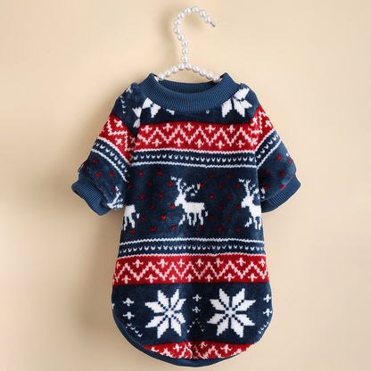 Autumn Winter Warm Simple Christmas Printed Pet Clothes for Cats Dogs