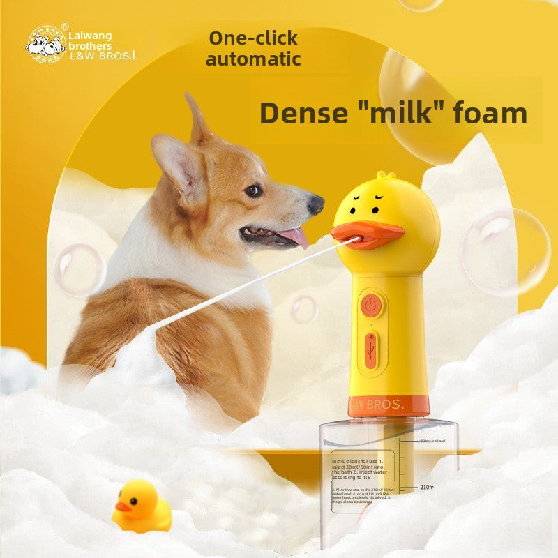Professional Pet Bath Foam Maker Machine Automatic Foamer for Dogs Cats with Adjustable Dilution Bottle and Cute Yellow Duck Design