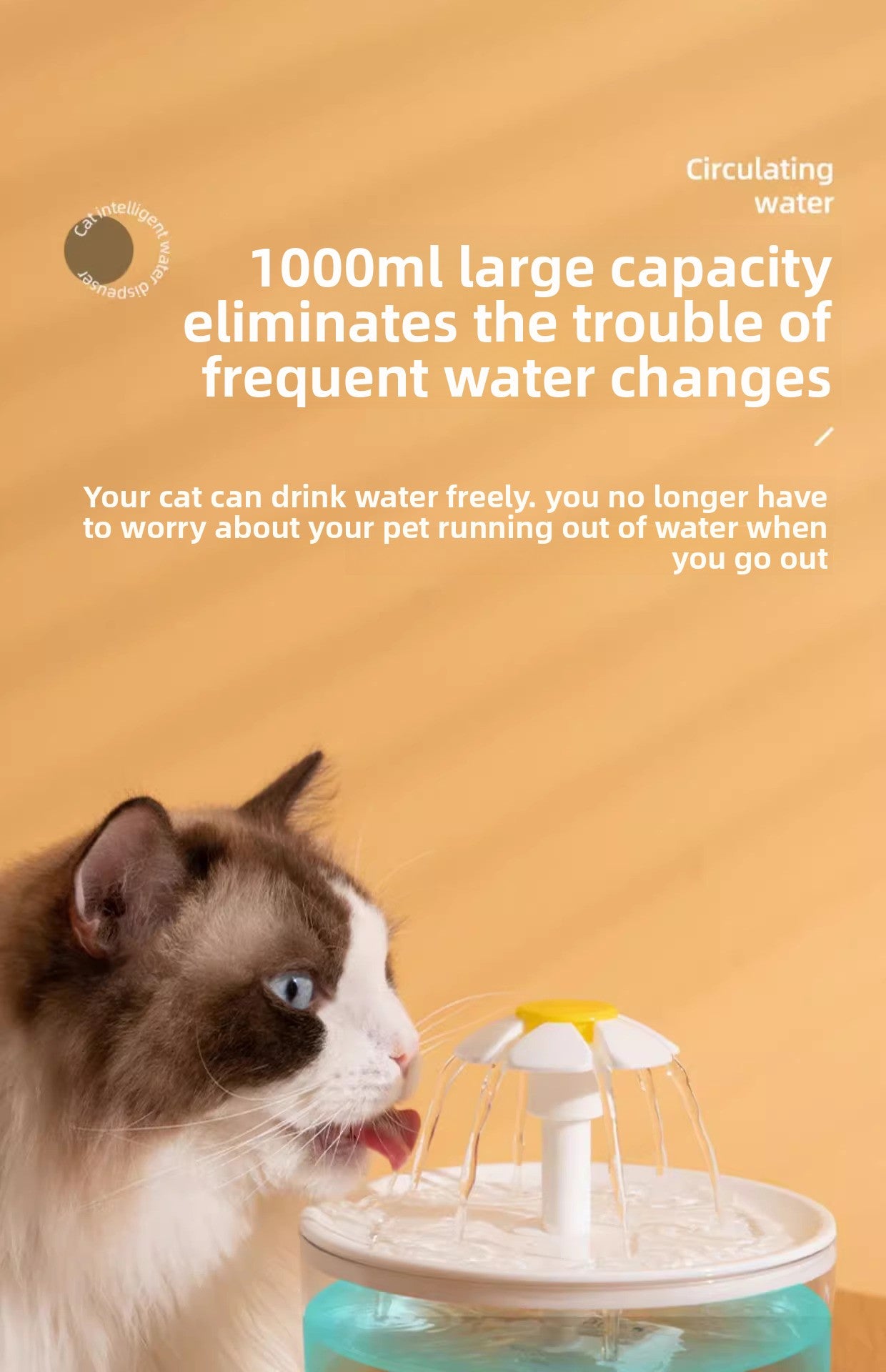 Silent Automatic Cat Water Dispenser Large Capacity Pet Fountain Anti Black Chin Bowl