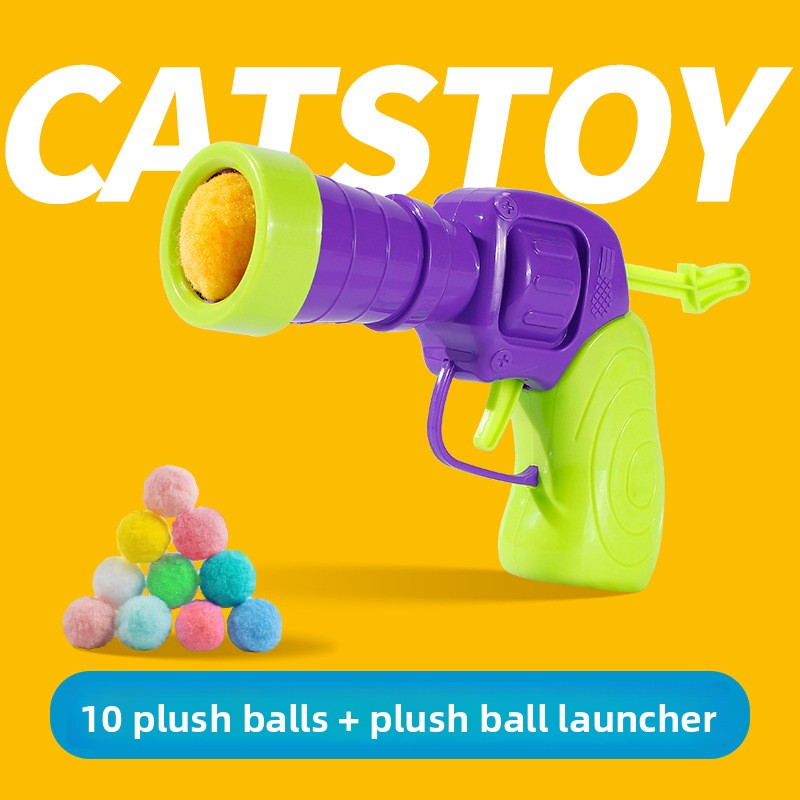 Elastic Hairball Pompom Launcher Gun for Cats Stress Relief SelfEntertainment Wand