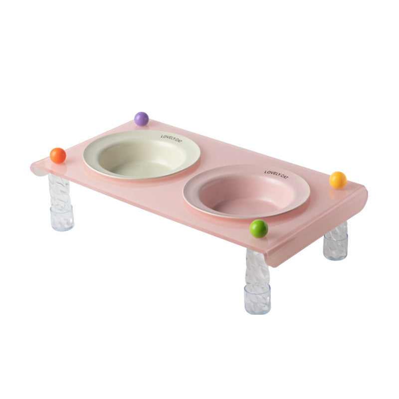 Elevated Dog Bowl with Neck Protection Macaron Series Acrylic Stand Ceramic Cat Food Bowl Non Slip Pet Feeder for Small Medium Dogs Cats