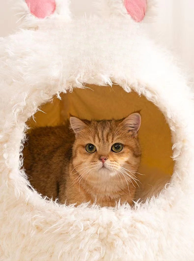Pet Cat Nest Enclosed Sleeping Nest Dog Nest Winter Warm Mongolian Yurt Plush Animal Style Cute Adorable Pet Fleece Nest