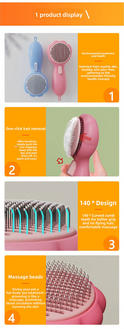 Peigne autonettoyant pour chats et chiens - Outil d'élimination des poils en un clic - Brosse magique anti-mouillage avec embouts de massage pour réduire la perte de poils 