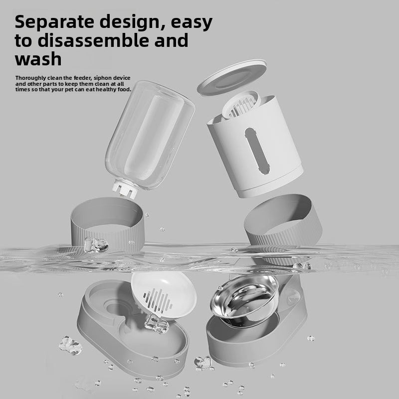 Automatic Cat and Dog Feeder and Water Dispenser Combo with Double Bowls, Neck Protection, Anti-Clumping, Large Capacity Pet Food Utensils