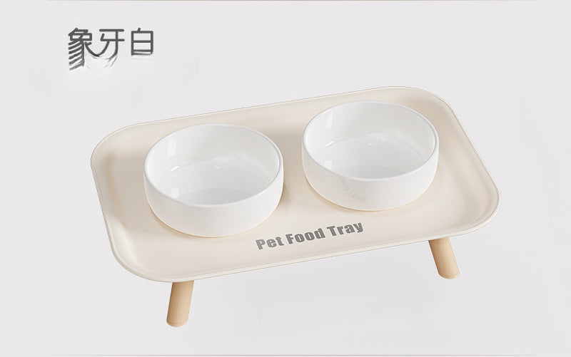 Premium Ceramic Double Pet Bowl Set with Cervical Support Raised Feeder Anti Splash and Tip Proof Design for Cat and Dog Dinner Plates