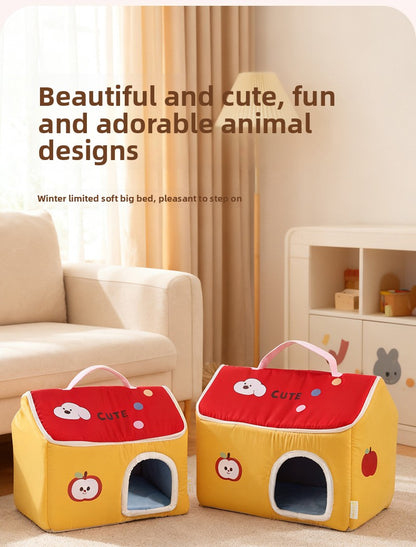 Cat House All-Season Universal Removable Washable Pet House Cat House Fully Enclosed Autumn Winter Warm Plush Dog House