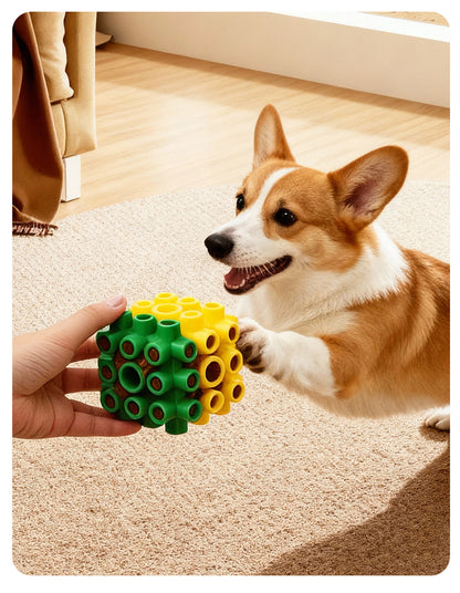 Interactive Dog Toy Treat Dispensing Ball for Teeth Cleaning Training Cube Food Puzzle Boredom Reliever Durable Chew Toy for Dogs