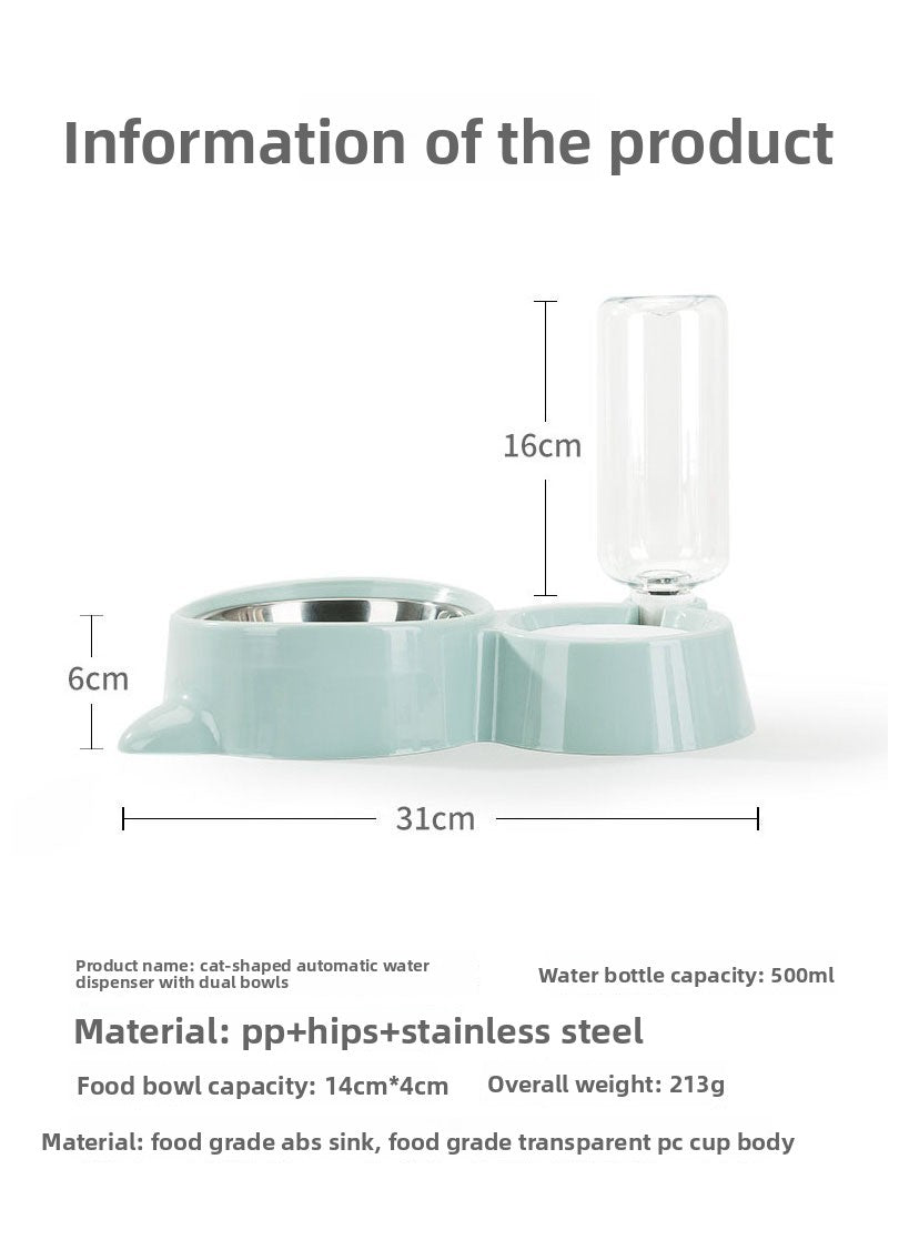 Automatic Feeder and Waterer Combo with Cat Ear Design Stainless Steel Double Bowl for Cats and Dogs Pet Food and Water Station Durable Easy Clean Pet Supplies