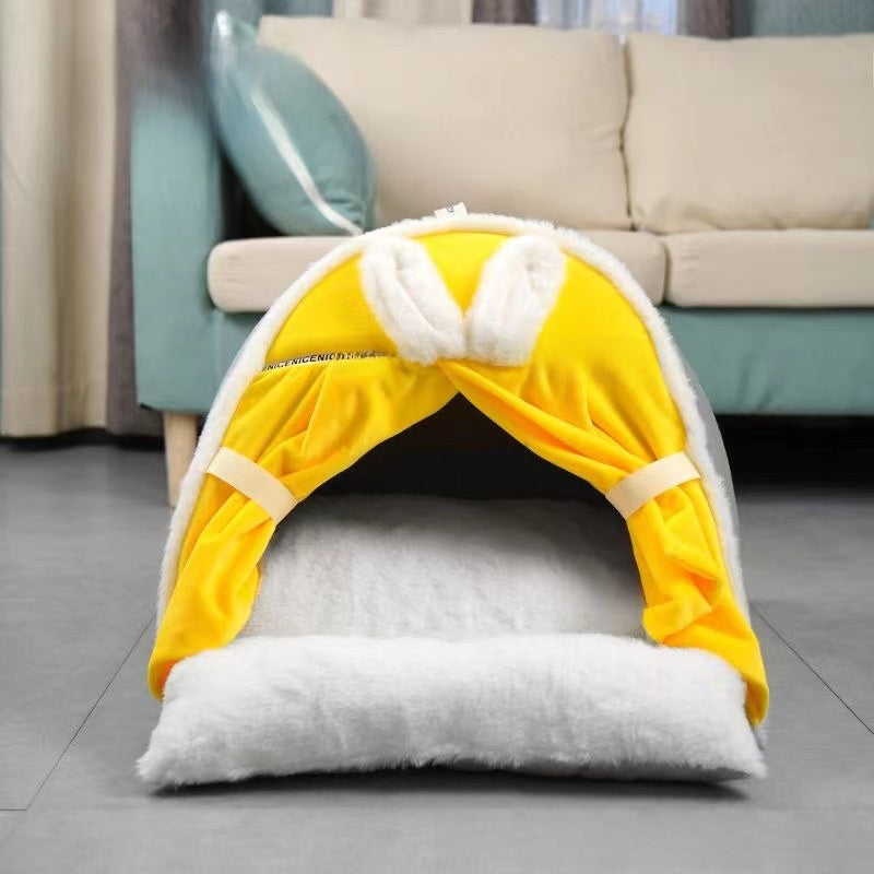 Household Cat House Dog House Kitten Bed Winter Warm Tent House Semi-Enclosed All-Season Universal
