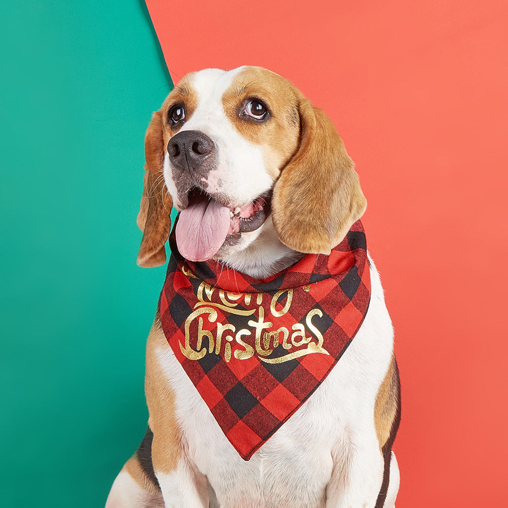 100% Cotton Plaid Pet Bib Triangle Scarf Perfect for Christmas Dog