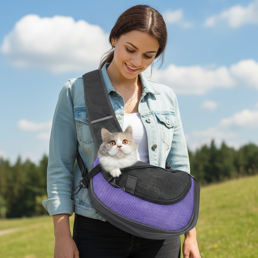 Crossbody Cat Bag Breathable Mesh Pet Shoulder Portable Outings