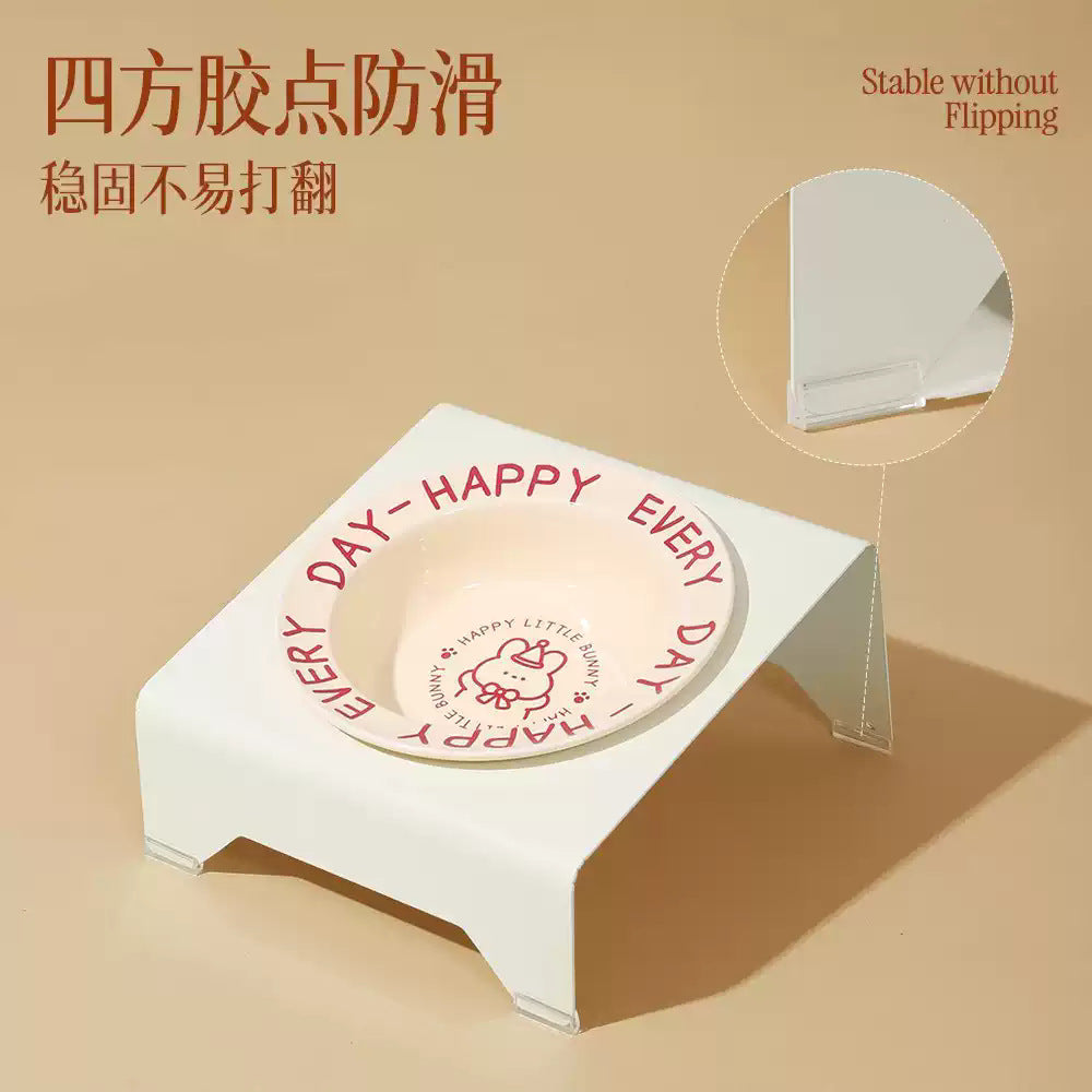 Ceramic Elevated Cat and Dog Food Bowl with Anti-Spill Design
