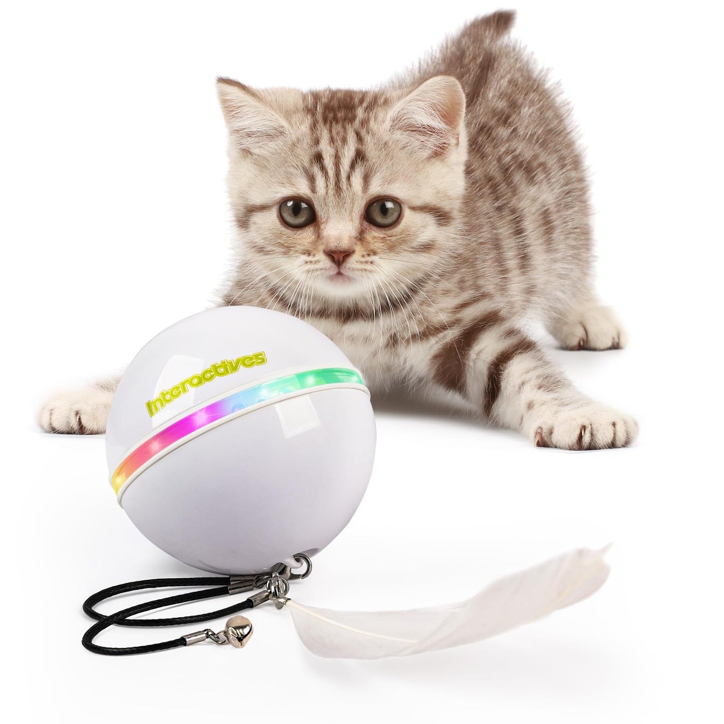 Cat Self-Entertainment Bell Feather Automatic Rotating Rolling Ball LED Light Laser Cat Teasing Toy