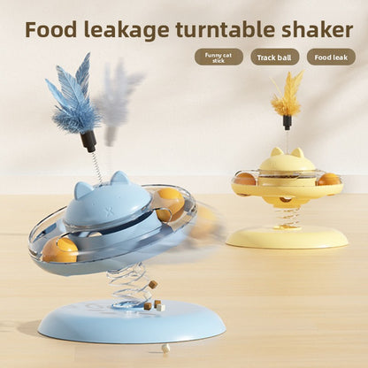 Advanced Self Amusement Cat Toy Automatic Rotating Turntable with Feather Wand and Balls for Indoor Kittens to Play Alone