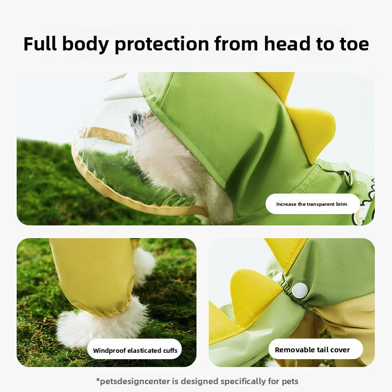 3D Dinosaur Tail Dog Raincoat Waterproof Reflective Pet Rain Poncho for Medium Large Breeds Like Golden Retriever Hooded Rain Gear