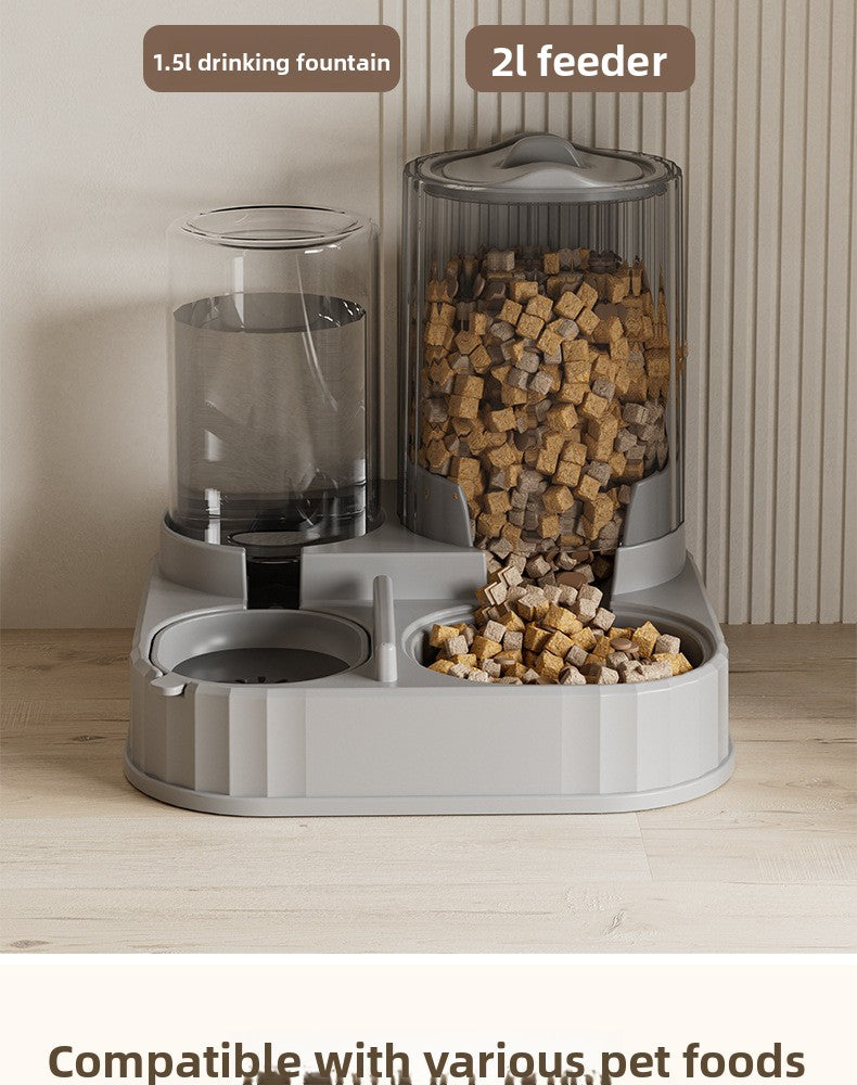 Cat Water Fountain Combined with Automatic Pet Feeder and Flowing Drinking Water Bowl