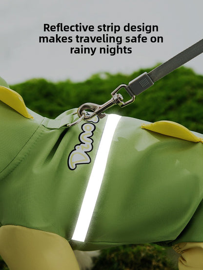3D Dinosaur Tail Dog Raincoat Waterproof Reflective Pet Rain Poncho for Medium Large Breeds Like Golden Retriever Hooded Rain Gear