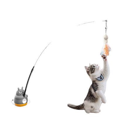 360 Deg Rotating Totoro Cat Teaser Wand Steel Wire Fish Head Bell Boredom Relief Toy