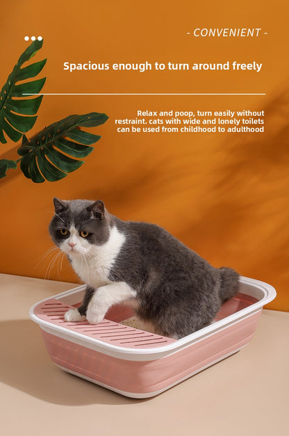 New Foldable Semi-Enclosed Cat Litter Box with Litter Scoop Large Cat Litter Box Cat Toilet