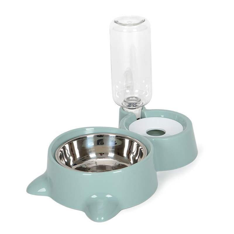 Automatic Feeder and Waterer Combo with Cat Ear Design Stainless Steel Double Bowl for Cats and Dogs Pet Food and Water Station Durable Easy Clean Pet Supplies