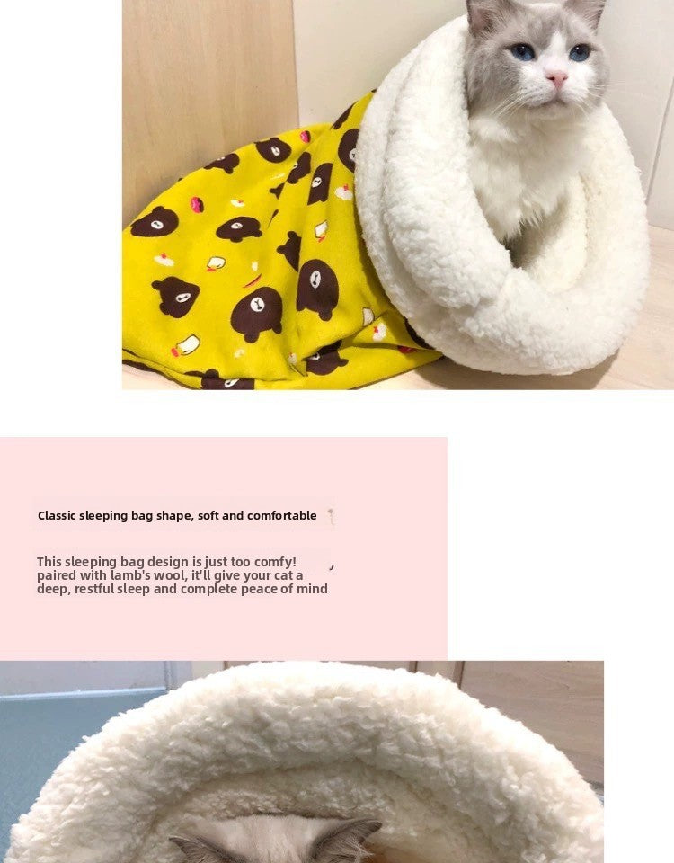 Washable Lamb Wool Pet Bed Semi Enclosed Warm Winter House for Cats and Dogs Detachable Cozy Nest