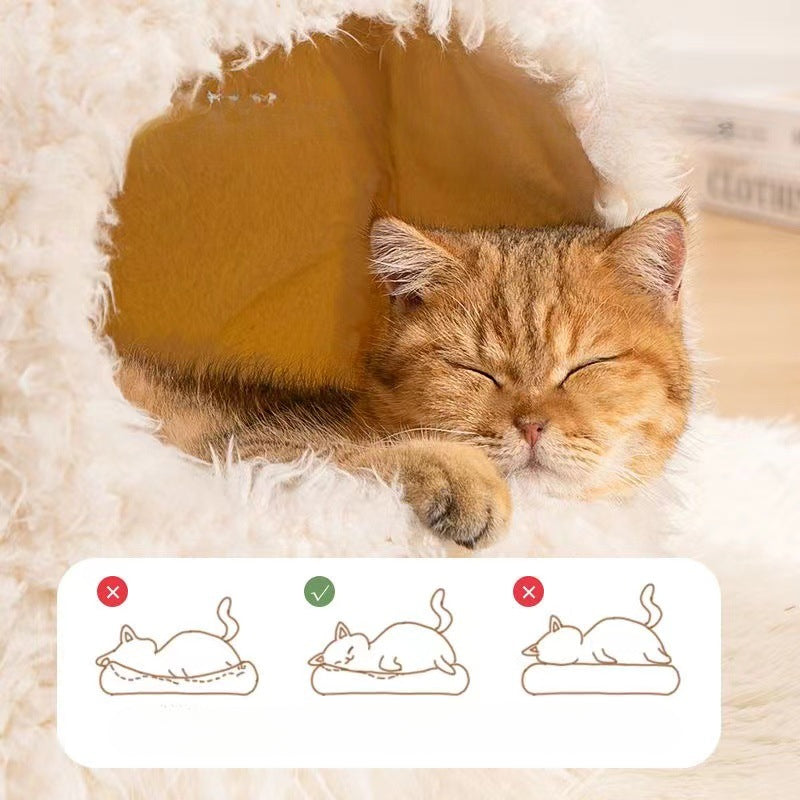 Pet Cat Nest Enclosed Sleeping Nest Dog Nest Winter Warm Mongolian Yurt Plush Animal Style Cute Adorable Pet Fleece Nest