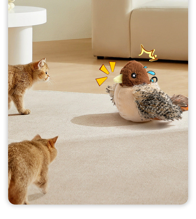 Interactive Cat Toy with Touch Sensitive Sound Plush Bird Hedgehog Capybara Teaser Stick for Teeth Grinding Self Play and Boredom Relief