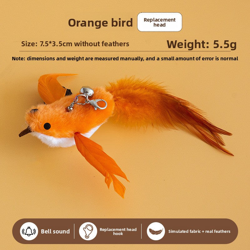 Realistic Bird Feather Bell Replacement Head for Cat Teaser Wand Pet Toy