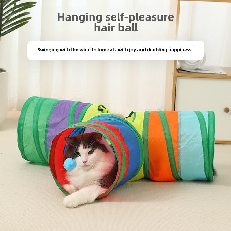 T-Shape Rainbow Cat Tunnel Pet Toy