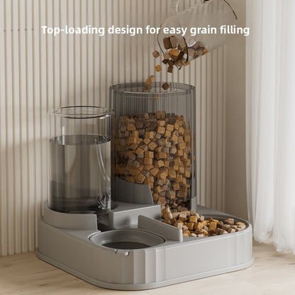 Cat Water Fountain Combined with Automatic Pet Feeder and Flowing Drinking Water Bowl