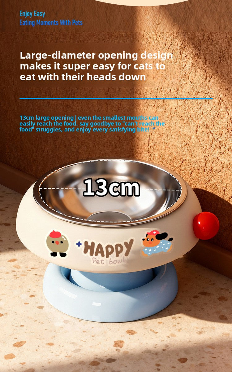Pet Stainless Steel Cat Bowl Non-Slip Dopamine Color High-Leg Design Anti-Black Chin Cat Food Bowl Neck Protection
