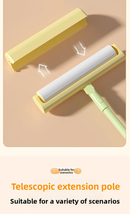 Extra Long Handle Lint Roller for Pet Hair and Dust Sticky Roller Brush with 6 Replaceable Adhesive Sheets Multi Surface Floor Sweeper Magic Hair Remover