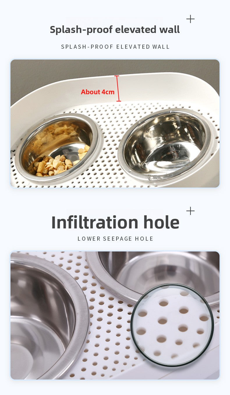 Adjustable Angle Heightening Stainless Steel Pet Bowl Cat Dog Double Feeding Drinking Basin