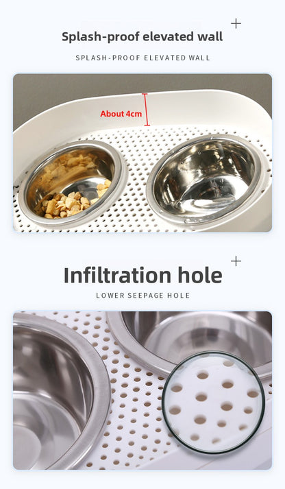 Adjustable Angle Heightening Stainless Steel Pet Bowl Cat Dog Double Feeding Drinking Basin