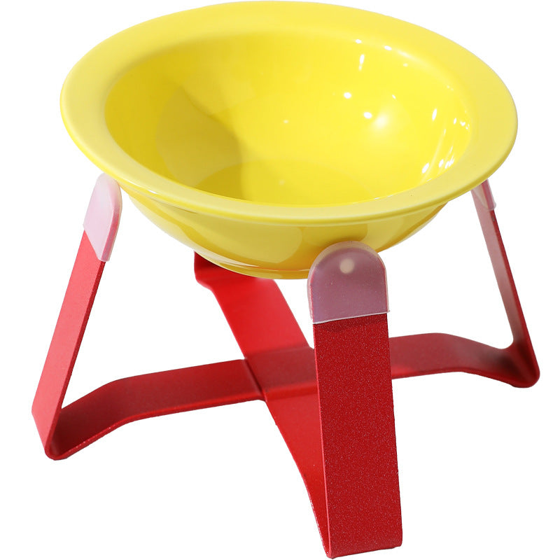 Premium Ceramic Cat Food Bowl Flying Saucer Shape Ergonomic Neck Support Dish for Healthy Eating Anti Choke and Digestive Aid Pet Supplies