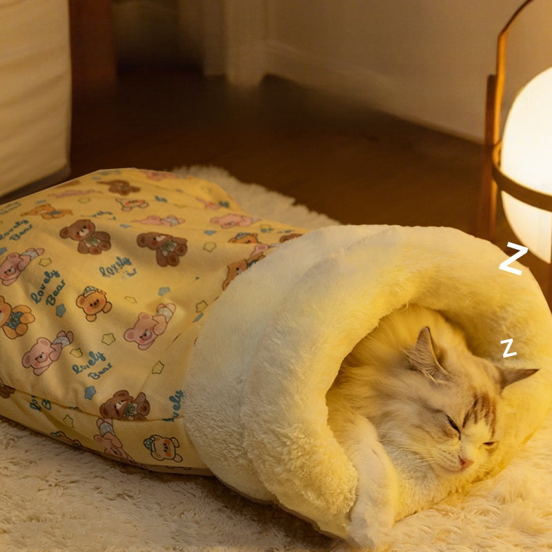 Dog House Pet Nest Closed Type Autumn Winter Cat Nest Two-tone Knitted Tent Nest Warm Round Nest Enclosed Dog House Pet