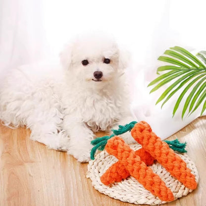 Dog Toy Carrot Knot Design Interactive BiteProof Teeth Cleaning for Small Pets